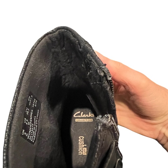 Clarks Riddle Avant Women’s Black Moto Boots Size 8.5 M 1” heel, Inside Zipper. - Picture 11 of 14